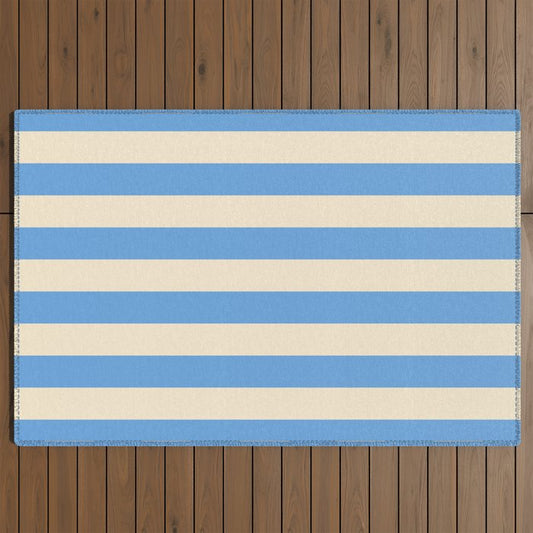 Retro Coastal Blue and White Stripes Outdoor Rug Gallery Image 2