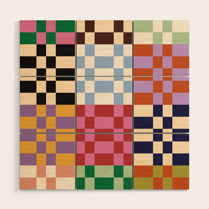 Retro 70s Colorful Patchwork Checkerboard Wood Wall Art Gallery Image 3