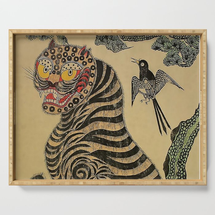 Striped Vintage Minhwa Tiger and Magpie Serving Tray Gallery Image 1