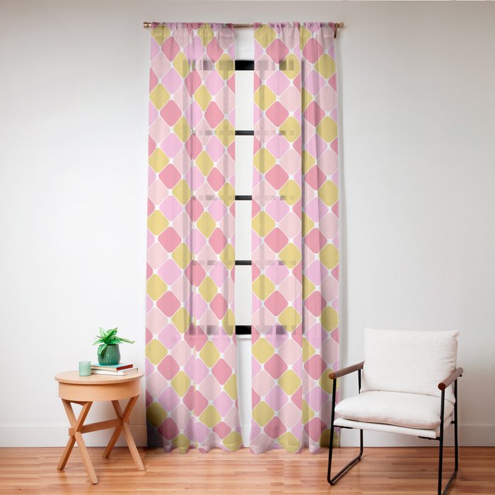 Checkered Geometric Shapes - Pink, Red, Yellow Window Curtain Gallery Image 24