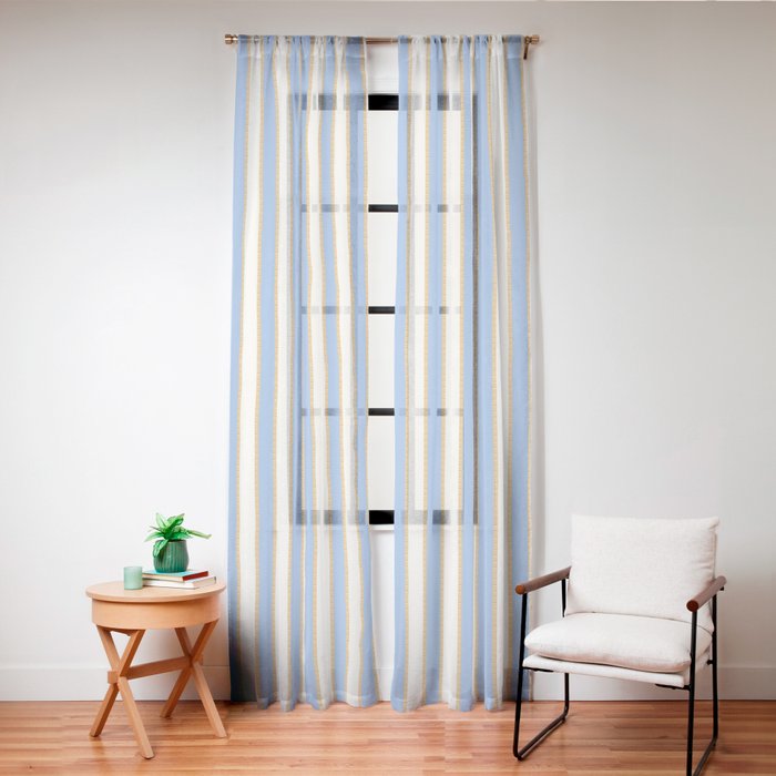 Vintage Cabana Stripe Pastel Blue And Gold Retro Coastal Beach Vibe Window Curtain Gallery Image 24