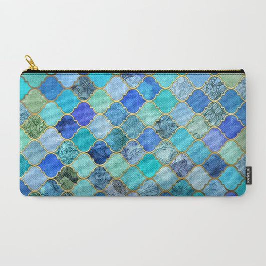Cobalt Blue, Aqua & Gold Decorative Moroccan Tile Pattern Carry All Pouch Gallery Image 2