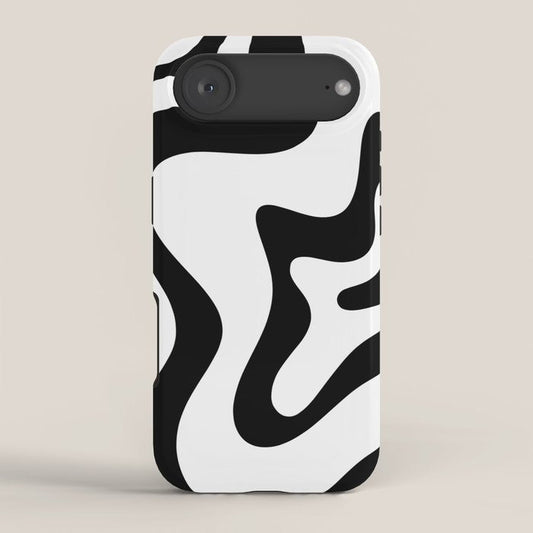 Retro Liquid Swirl Abstract Pattern Square Black and White iPhone Case Gallery Image 2