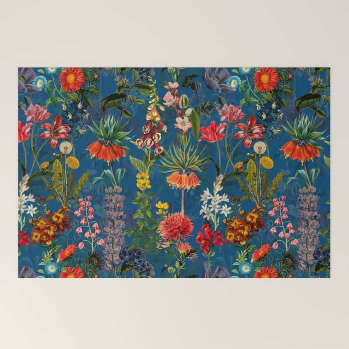 Vintage & Shabby Chic - Blue Midnight Spring Botancial Flower Garden Welcome Mat Gallery Image 2