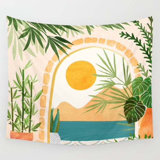 Villa View Tropical Landscape / Villa Series Wall Tapestry Gallery Image 2
