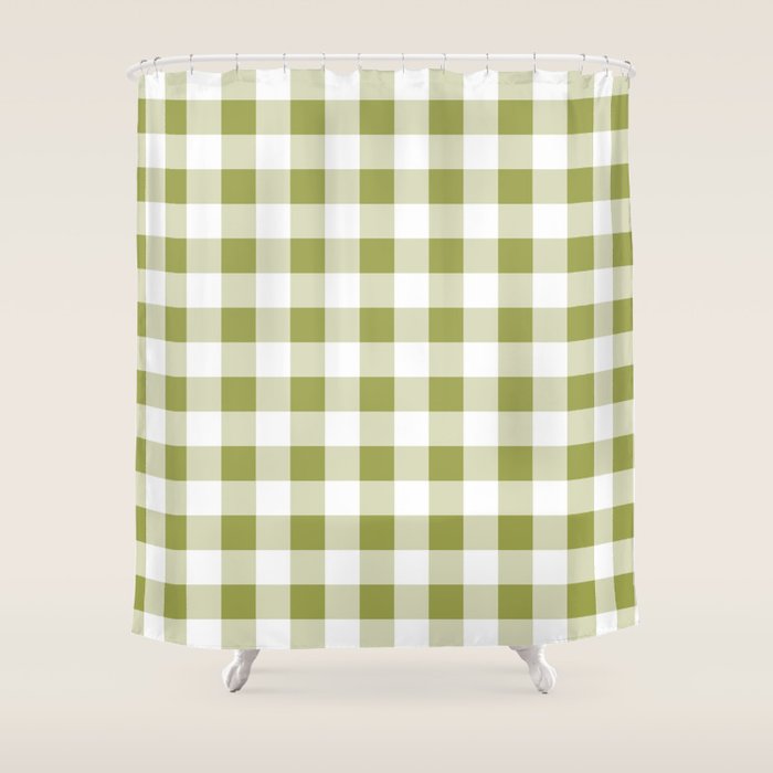 Gingham Large Green White Shower Curtain Gallery Image 1