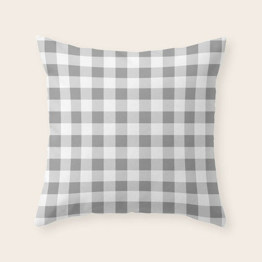 Gingham Large Gray White Throw Pillow Gallery Image 2
