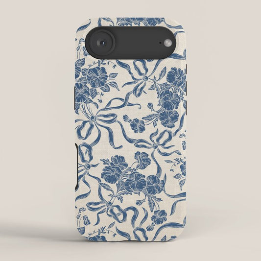Chic Modern Vintage Ivory Navy Blue Floral Pattern iPhone Case Gallery Image 2