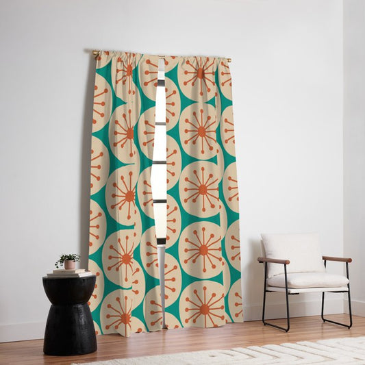 Atomic Dots Retro Midcentury Modern Pattern in Mid Mod Orange, Beige, and Turquoise Teal Window Curtain Gallery Image 2