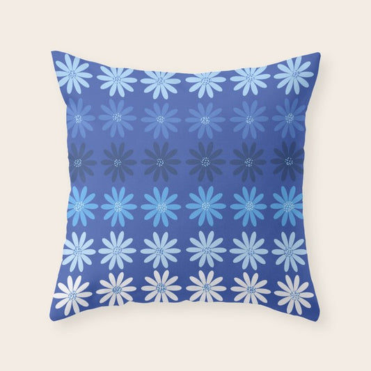 Ombre Abstract Daisies on Cobalt Blue Throw Pillow Gallery Image 2