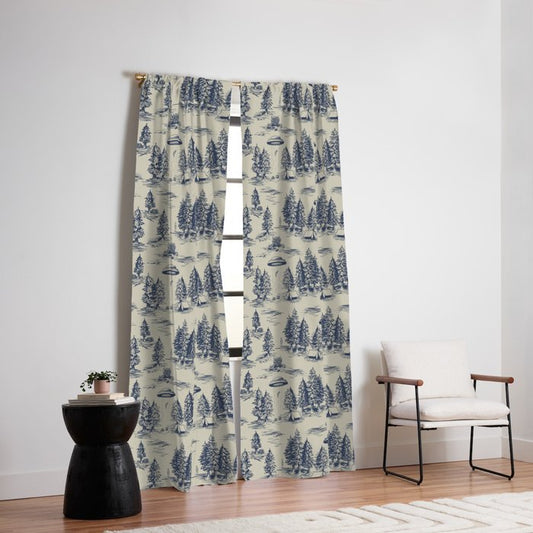 Alien Abduction Toile De Jouy Pattern in Blue Window Curtain Gallery Image 2