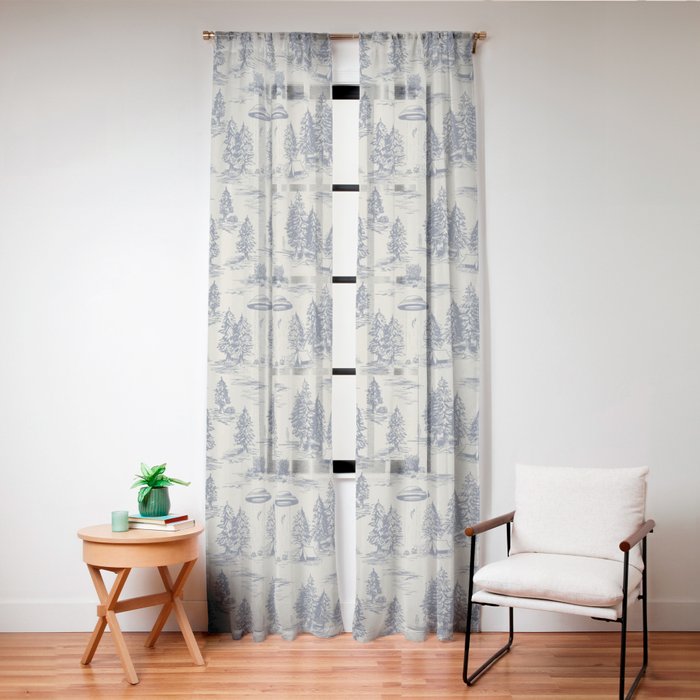 Alien Abduction Toile De Jouy Pattern in Blue Window Curtain Gallery Image 24