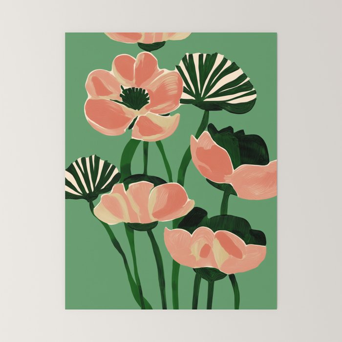 Coral Poppies on Green Mini Art Print Gallery Image 6