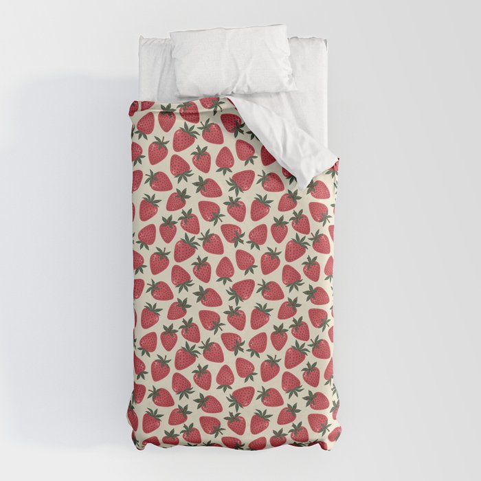 Hand Drawn Vintage Strawberry Pattern Duvet Cover Gallery Image 10