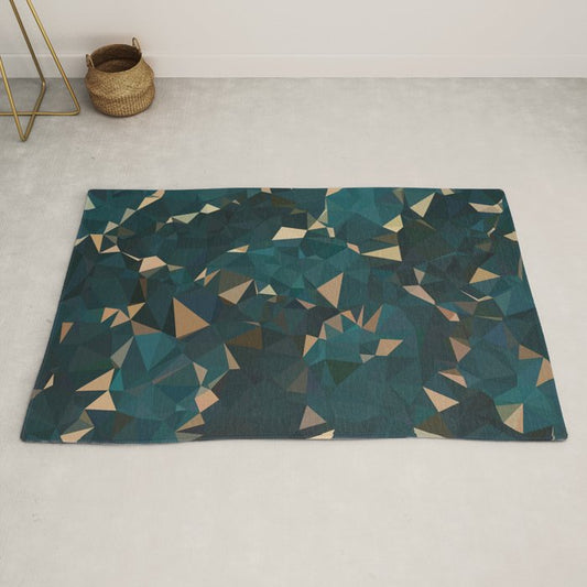 Gold Teal Abstract Low Poly Geometric Triangles Rug Gallery Image 2