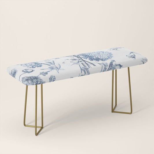 Floral Toile, Blue with White Background Bench Gallery Image 2