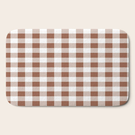 Gingham Large Brown White Bath Mat Gallery Image 2