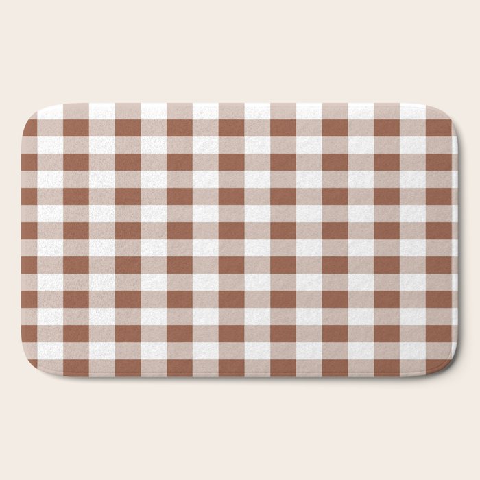Gingham Large Brown White Bath Mat Gallery Image 2