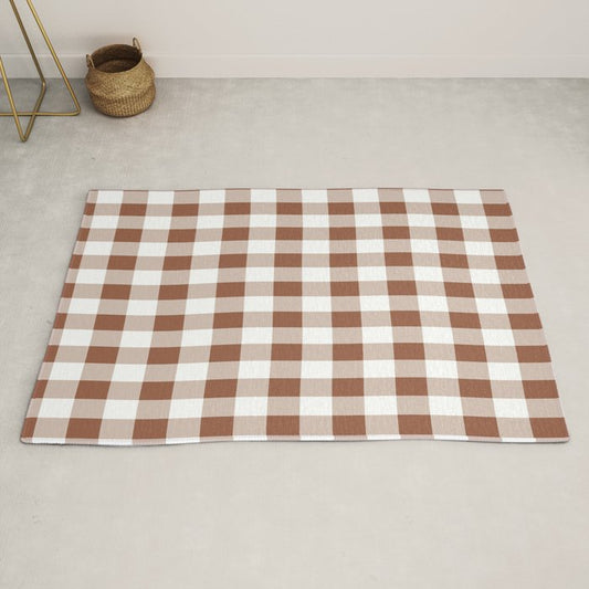 Gingham Large Brown White Rug Gallery Image 2