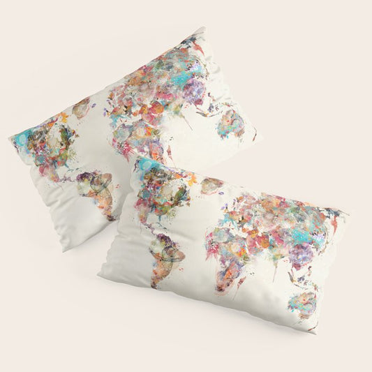 world map watercolor deux Pillow Sham Gallery Image 2