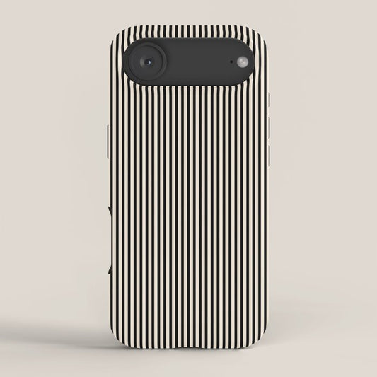 Ultra Fine Stripes Vertical Minimalist Pattern in Black and Almond Cream iPhone Case Gallery Image 2
