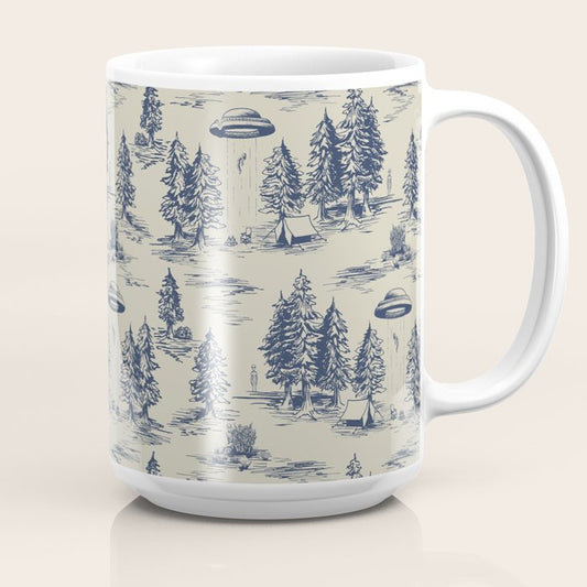 Alien Abduction Toile De Jouy Pattern in Blue Coffee Mug Gallery Image 2