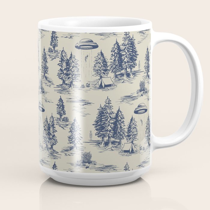 Alien Abduction Toile De Jouy Pattern in Blue Coffee Mug Gallery Image 2