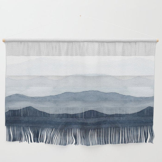 Indigo Abstract Watercolor Mountains Wall Hanging Gallery Image 2