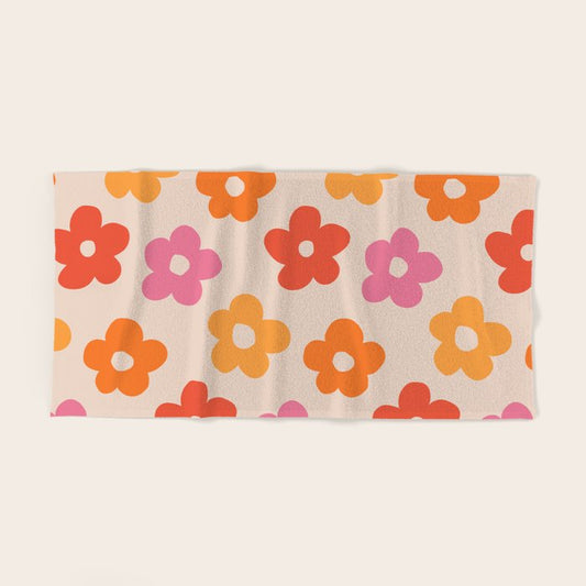 Retro 60s 70s Flowers Pattern #pattern #vintage Hand & Bath Towel Gallery Image 2