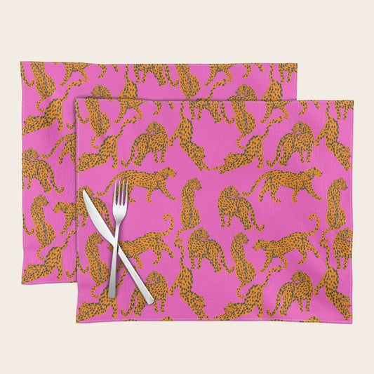 Abstract leopard with red lips illustration in fuchsia background Placemat Gallery Image 2