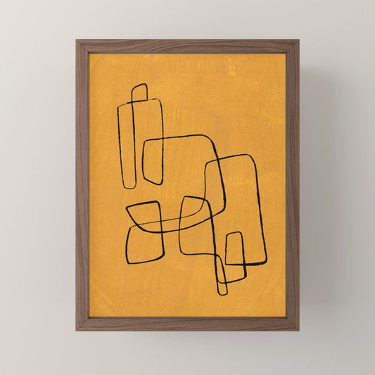 Minimalist Minimal Line Drawing Maze Mustard Yellow Painting Mid Century Modern Cool Funky Trendy Mini Art Print Gallery Image 2
