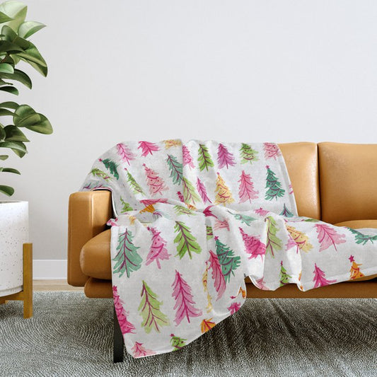 Colorful Vintage Bottlebrush Christmas Trees Throw Blanket Gallery Image 2