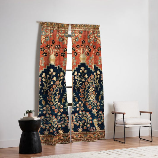 Kashan Poshti Antique Central Persian Rug Print Window Curtain Gallery Image 2