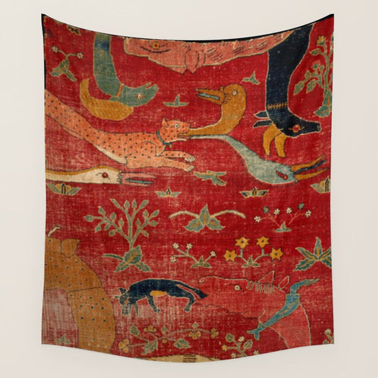 Animal Grotesques Mughal Carpet Fragment Digital Painting Wall Tapestry Gallery Image 2