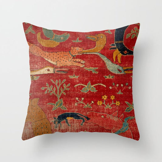 Animal Grotesques Mughal Carpet Fragment Digital Painting Throw Pillow Gallery Image 2