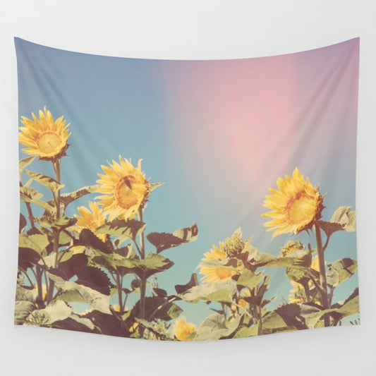 Retro Sunflowers - Nature Photography Wall Tapestry Gallery Image 2
