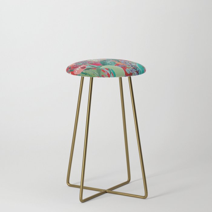 Red floral Jungle Garden Botanical featuring Proteas, Reeds, Eucalyptus, Ferns and Birds of Paradise Stool Gallery Image 4