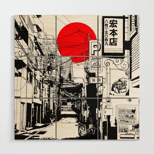 Tokyo street sunrise Wood Wall Art Gallery Image 2