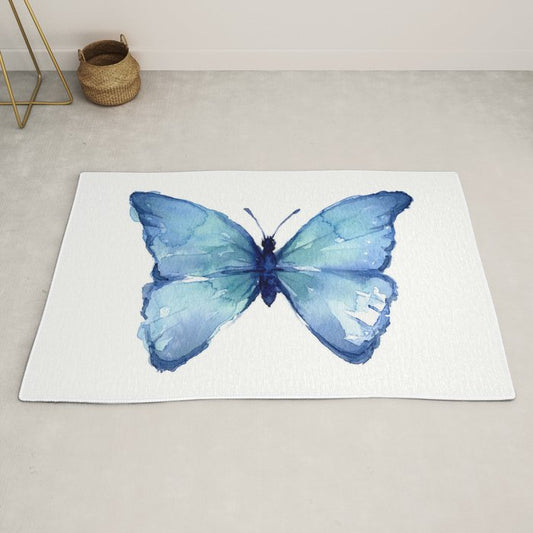 Blue Butterfly Watercolor Rug Gallery Image 2