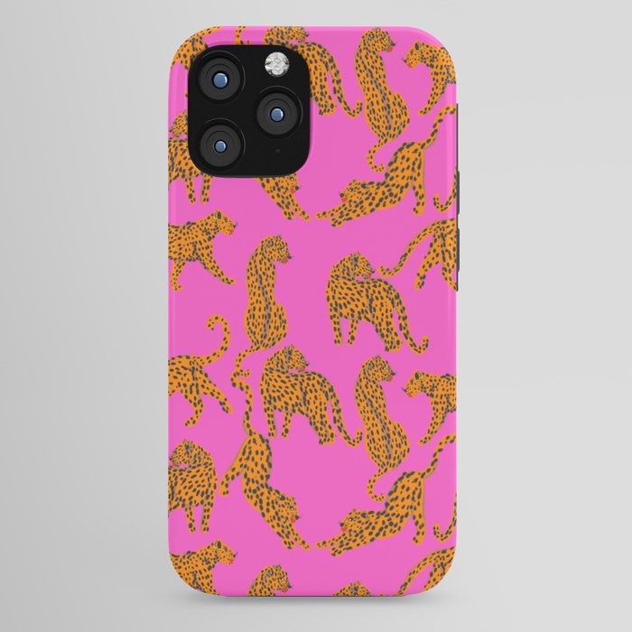 Abstract leopard with red lips illustration in fuchsia background iPhone Case Gallery Image 44