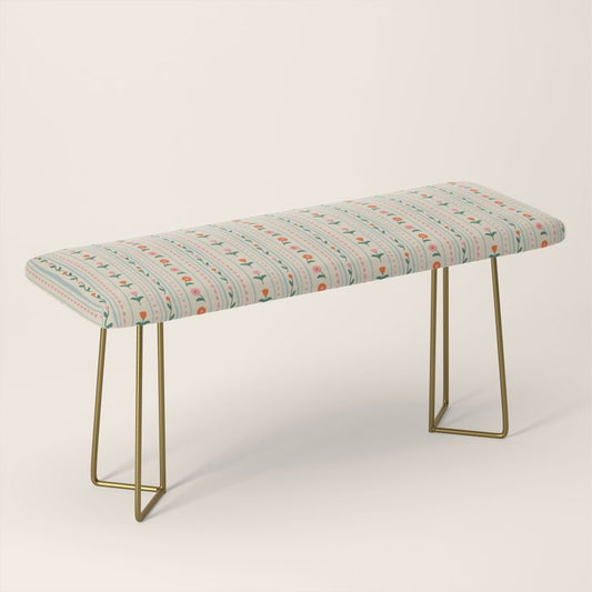 Vintage colorful flower stripe art pattern Bench Gallery Image 2