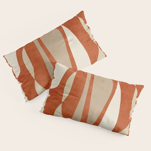 Burnt-Orange Tan Beige Lines Abstract Artwork Pillow Sham Gallery Image 2