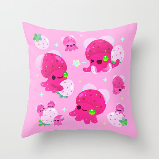 Strawberry squid Throw Pillow Gallery Image 2