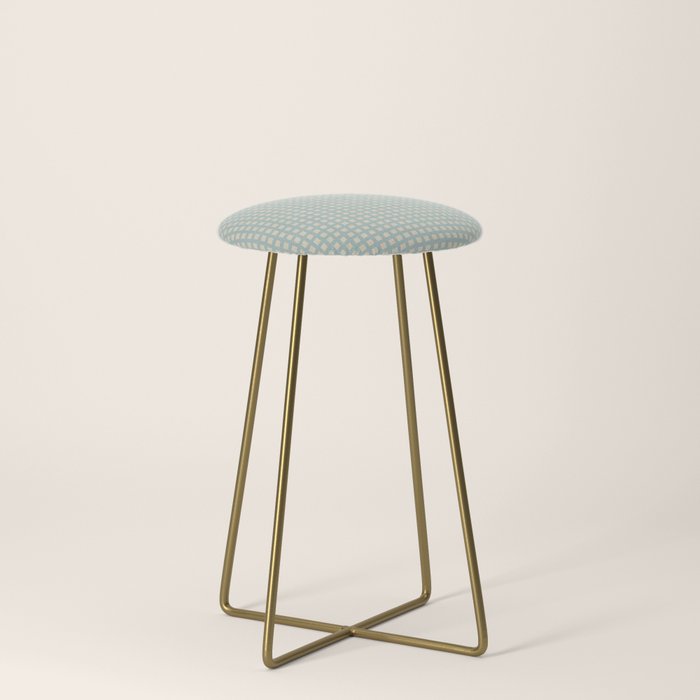 Blue geometric gingham grid art pattern Stool Gallery Image 4