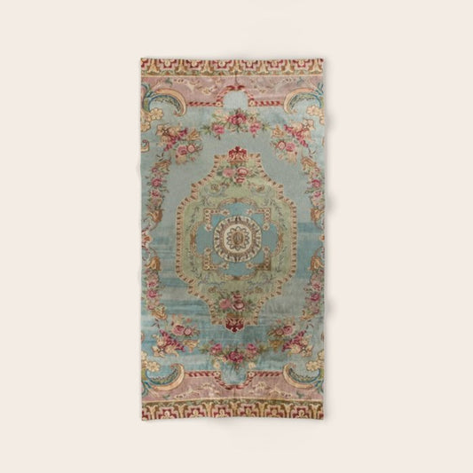 Antique French Rose Blue Aubusson Hand & Bath Towel Gallery Image 2