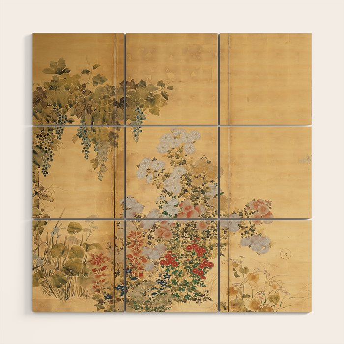 Japanese Edo Period Six-Panel Gold Leaf Screen - Spring and Autumn Flowers Wood Wall Art Gallery Image 3