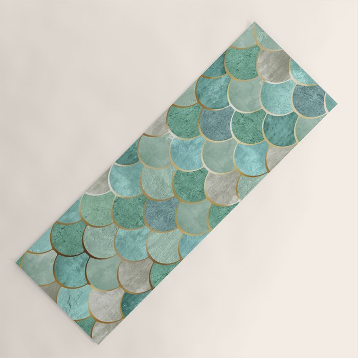 Moroccan Mermaid Fish Scale Pattern, Green and Gold Yoga Mat Gallery Image 1