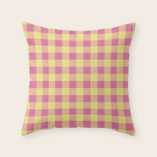 Gingham Large Pink Orange Yellow Throw Pillow Gallery Image 2