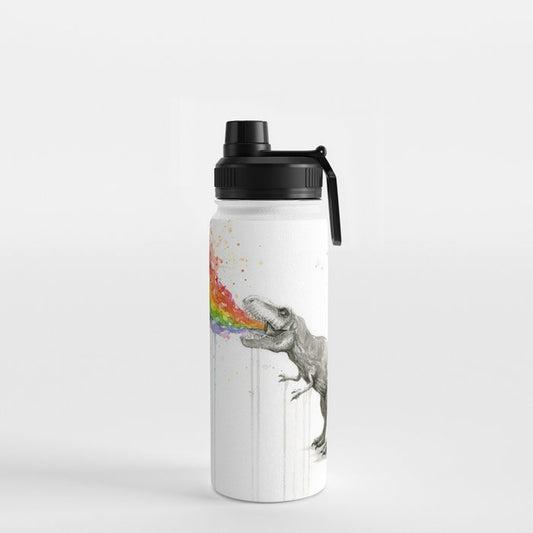 T-Rex Dinosaur Rainbow Puke Taste the Rainbow Watercolor Water Bottle Gallery Image 2