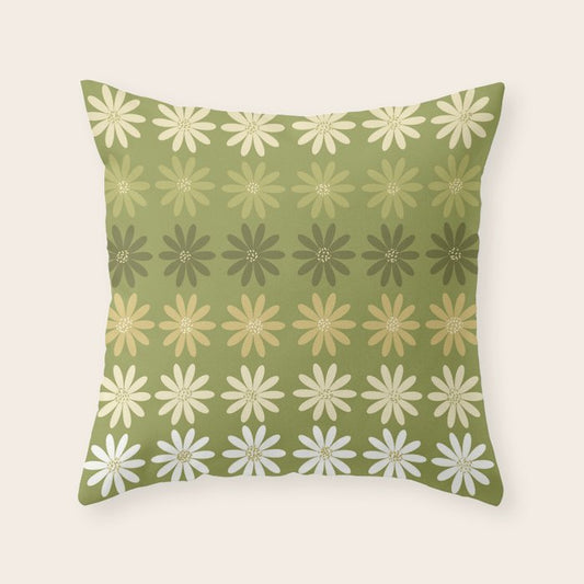 Ombre Abstract Daisies on Olive Green Throw Pillow Gallery Image 2